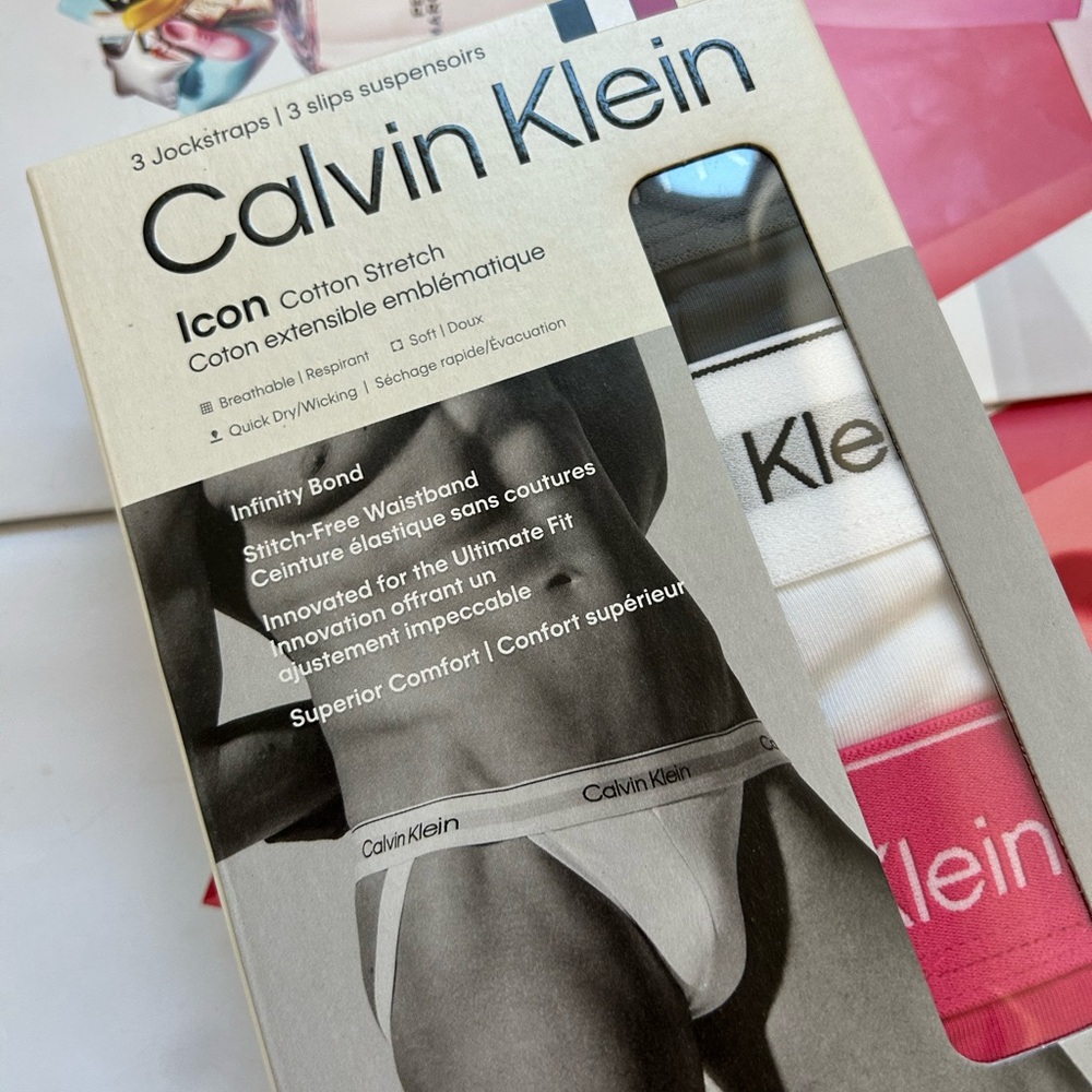 Calvin Klein Cotton Stretch Jockstraps in White  black & Pink (3-Pack)
